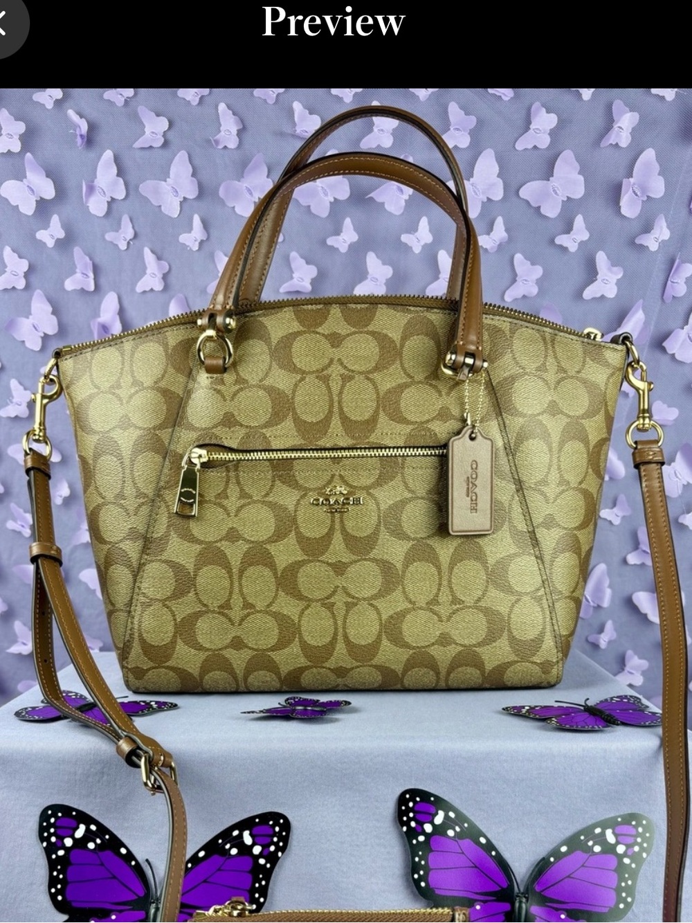 Coach Signature Tan and Brown purse